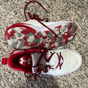 Under Armour Red and White Sports Sneakers